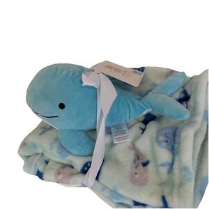 Stylish Baby Shark Plush Toy Blanket Set Boys Blue Ocean Sea Life Fleece NWT